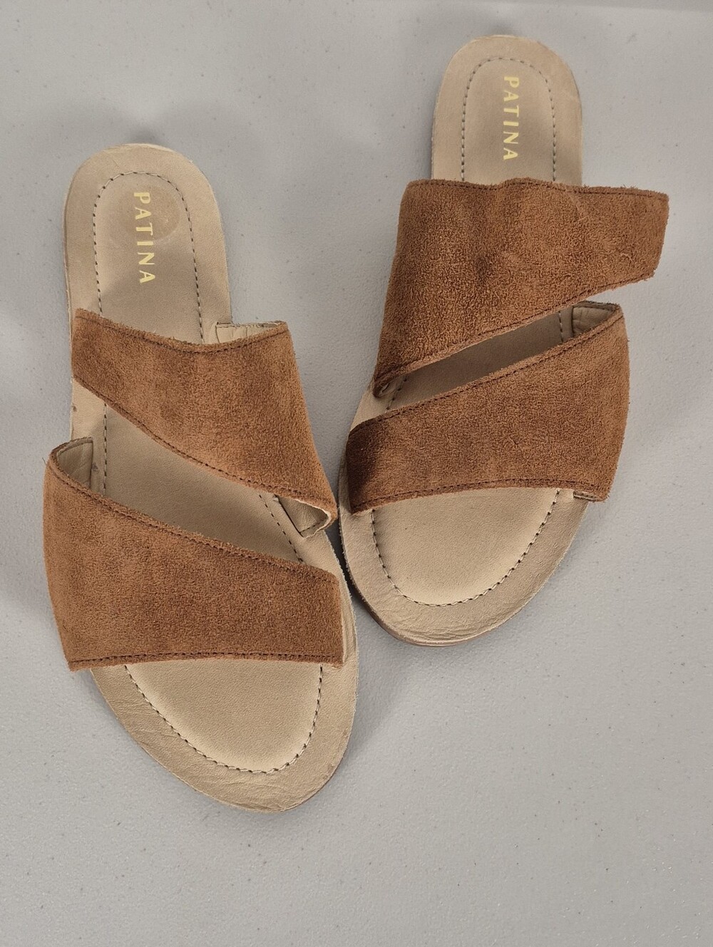 Portland Leather Patina Wide Strap Suede Leather Slide Sandals - Sz 9.5 (**8.5)